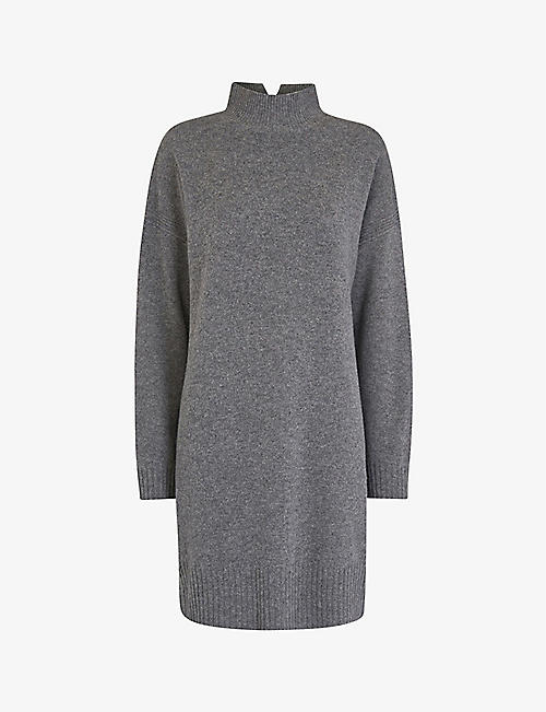 WHISTLES: Funnel-neck wool midi dress