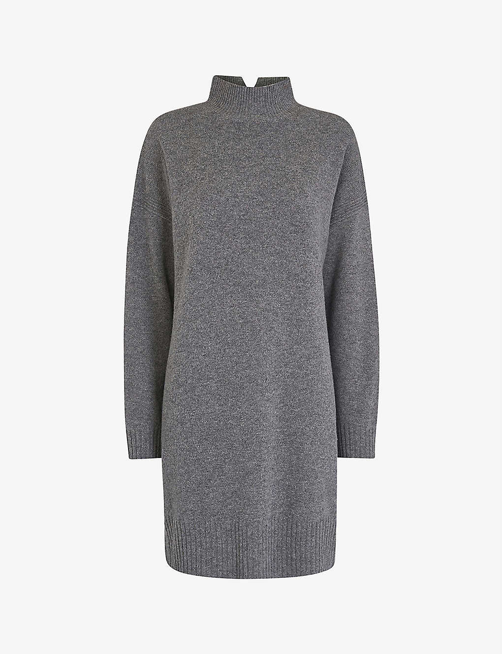 Whistles Womens Grey Funnel-neck Wool Midi Dress L