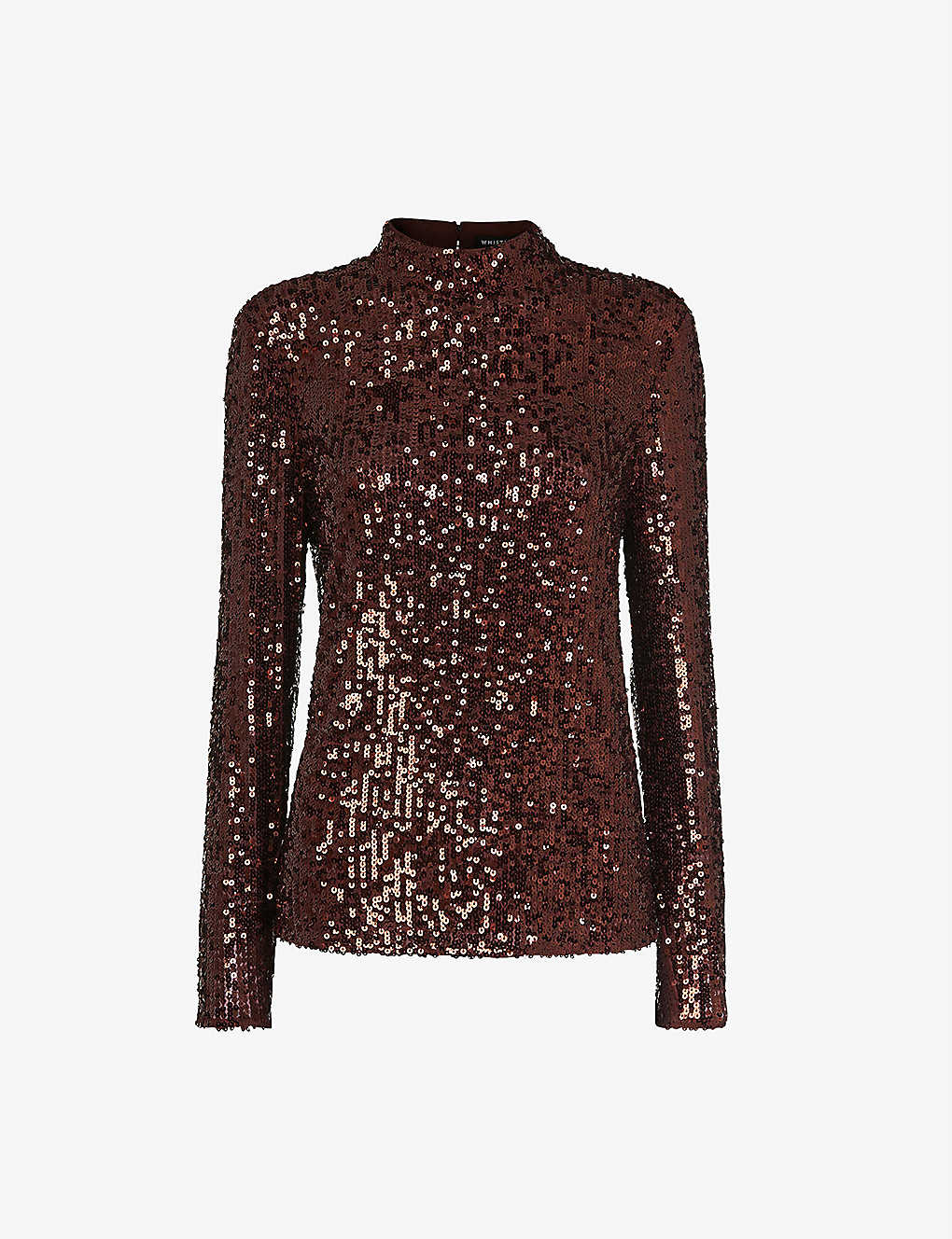 Whistles Womens Brown High-neck Sequin Woven Blouse 6