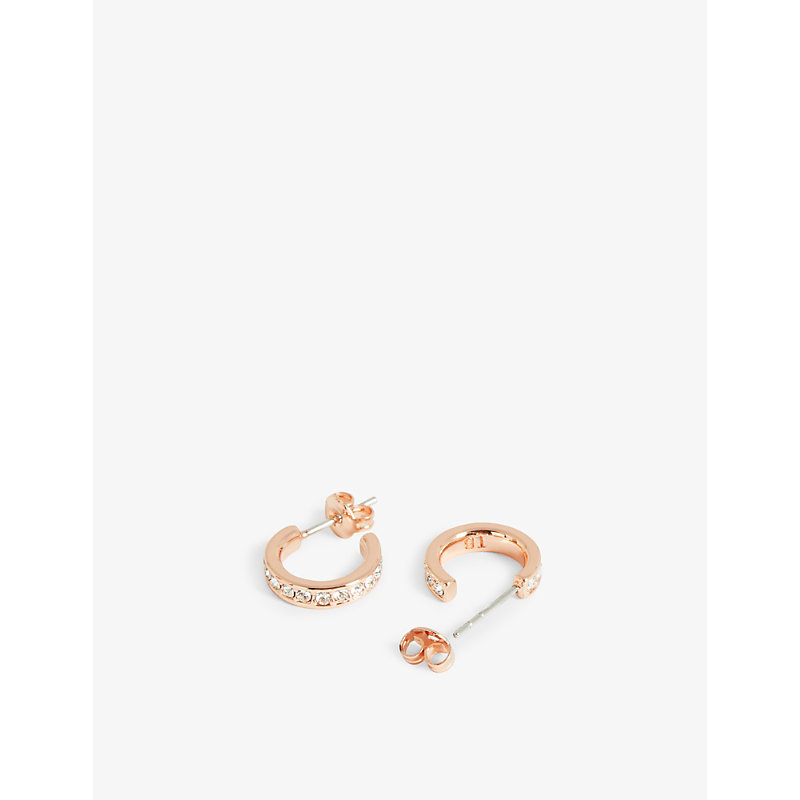 Shop Ted Baker Women's Rosegd-col Nano Crystal-embellished Rose Gold-plated Brass Hoop Earrings