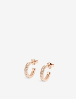 TED BAKER: Nano crystal-embellished rose gold-plated brass hoop earrings