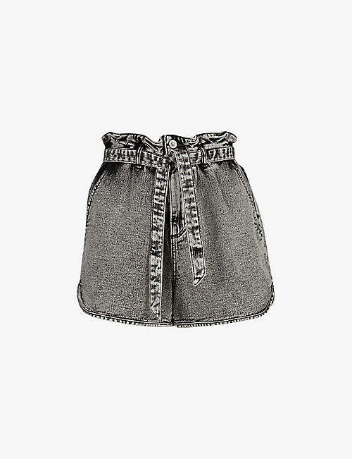 ALLSAINTS: Dale paperbag-waist high-rise stretch-denim shorts