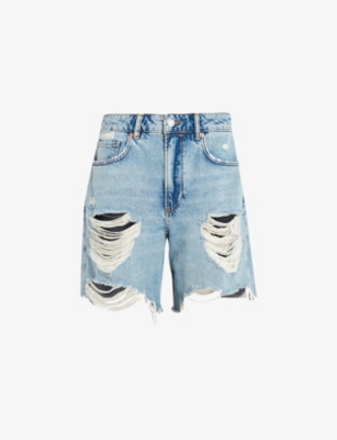 AllSaints Alfie Distressed Denim Shorts In Light Wash