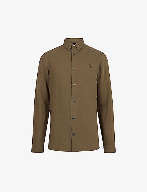 ALLSAINTS: Sobo ramskull-embroidered slim-fit linen-blend shirt