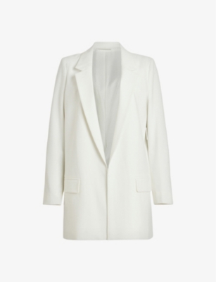 Allsaints Womens Optic White Aleida Tri Notch-lapel Stretch-recycled Polyester Blazer In Optic White