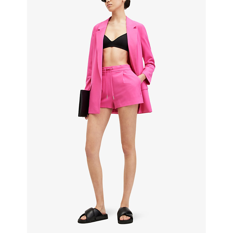 Shop Allsaints Aleida Tri Drawstring-waistband Stretch-woven Shorts In Hot Pink
