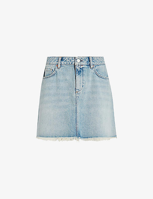 ALLSAINTS: Lana frayed-hem denim mini skirt