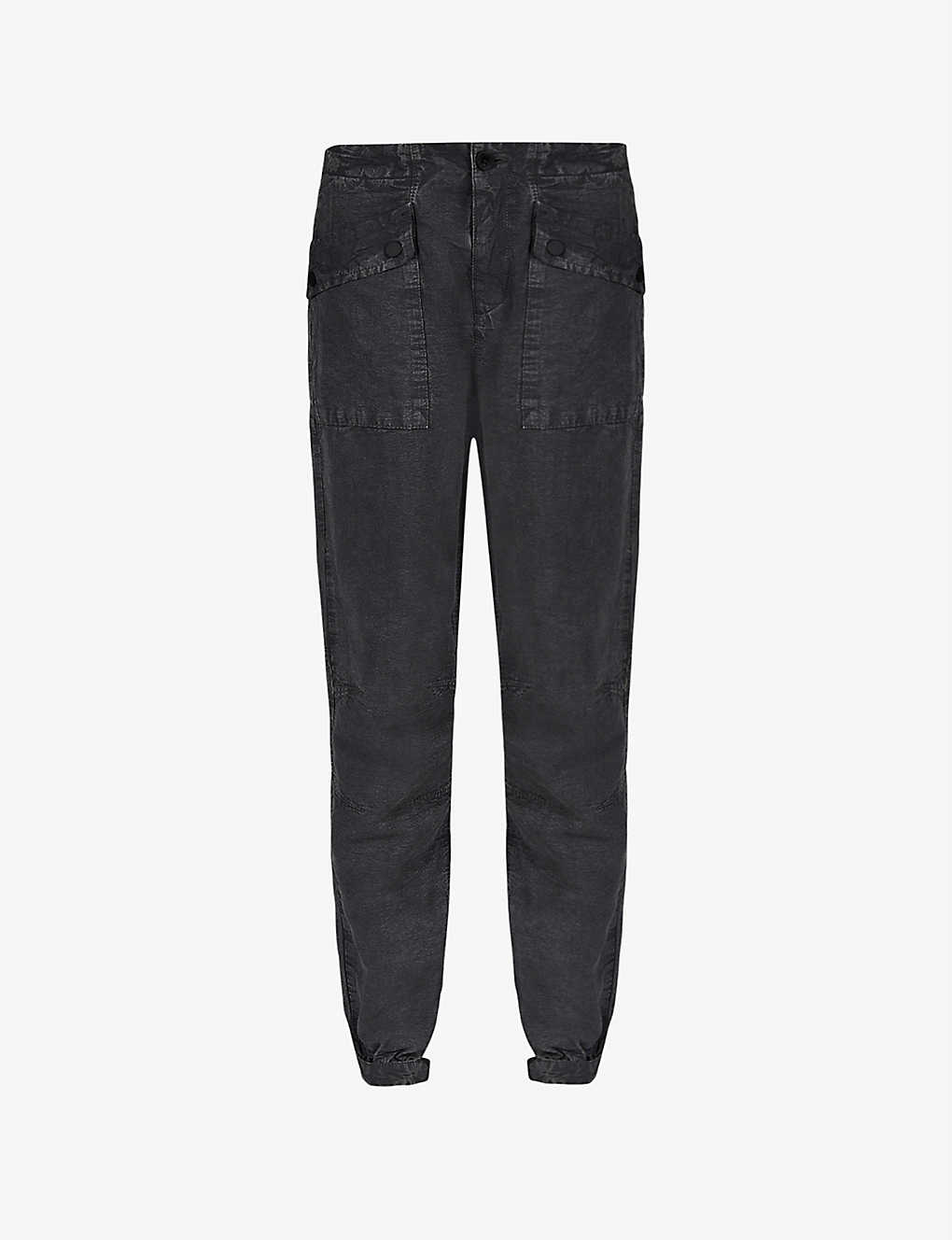 Allsaints Val High-rise Tapered-leg Woven Trousers In Anthracite
