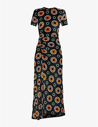 PACO RABANNE: Abstract-print knitted midi dress