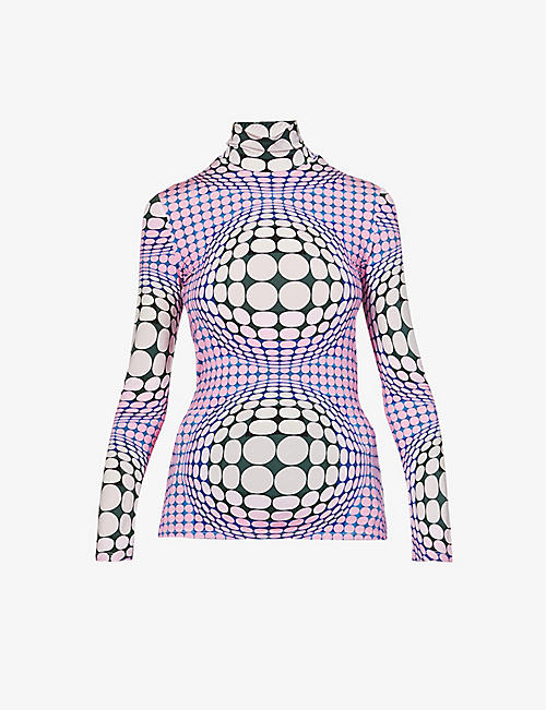 PACO RABANNE: Graphic-print stretch-jersey top