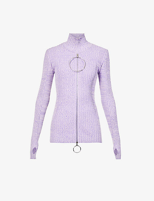 PACO RABANNE: Ring-embellished high-neck cotton-knit top