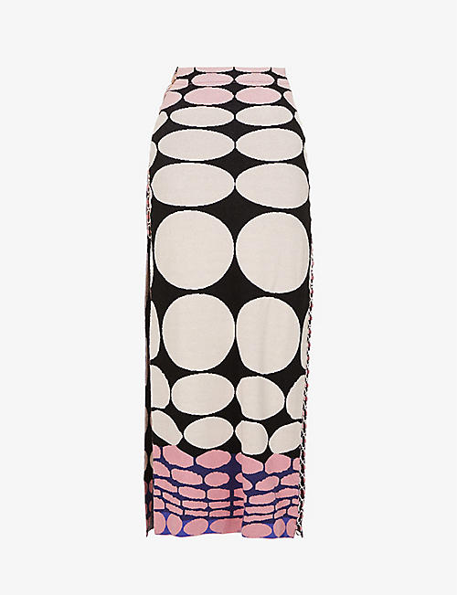 PACO RABANNE: Graphic-print knitted maxi skirt
