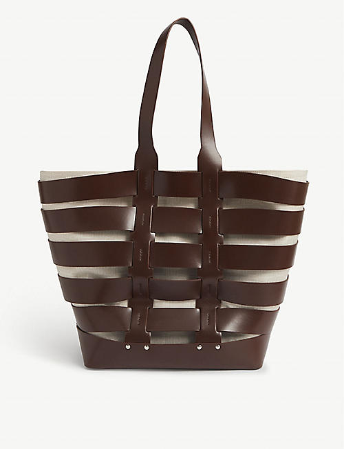 PACO RABANNE: Cage leather and cotton tote bag