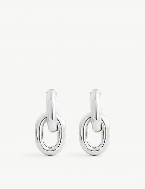 PACO RABANNE: Link silver-tone brass hoop earrings