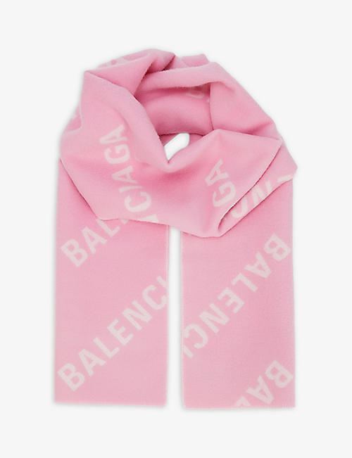 BALENCIAGA: Logo-embroidered wide wool scarf