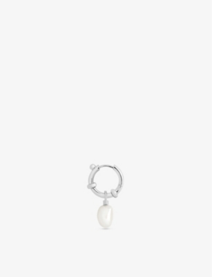 Shop Maria Black Cha Cha Rhodium-plated Sterling-silver And Pearl Hoop Earring In Silver Hp