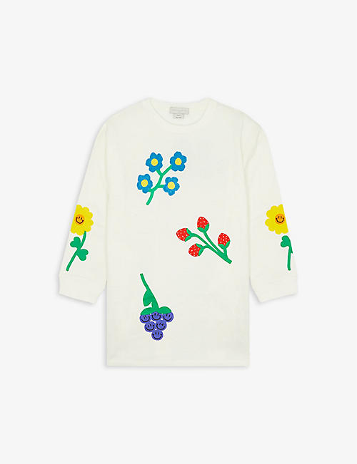 STELLA MCCARTNEY: Flower-embroidered long-sleeved organic-cotton dress 4-16 years