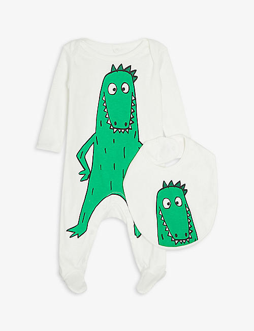 STELLA MCCARTNEY: Crocodile-print cotton sleepsuit and bib set 1-6 months