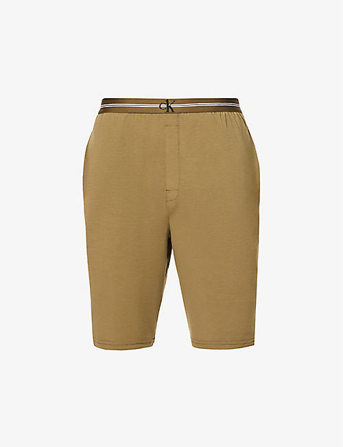 CALVIN KLEIN: Logo-waistband marled stretch-jersey sleep shorts