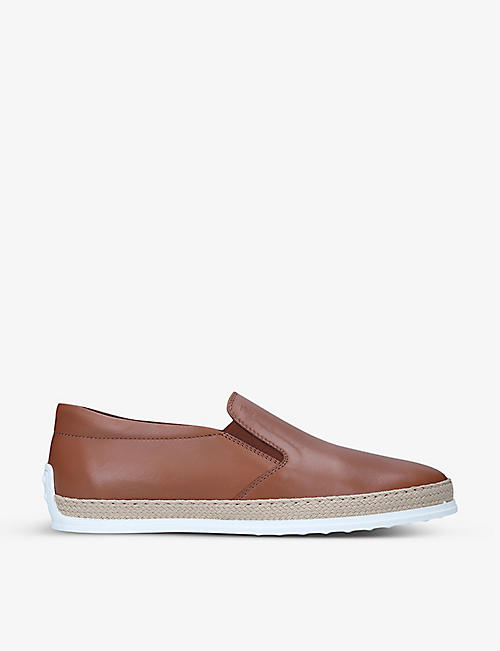 TODS: Braided-trim leather slip-ons