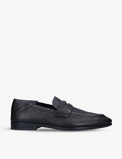 TODS: Penny pointed-toe grained-leather loafers