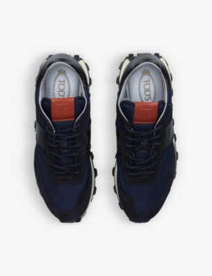 Shop Tod's Tods Men's Navy Allacciata Leather And Shell Low-top Trainers