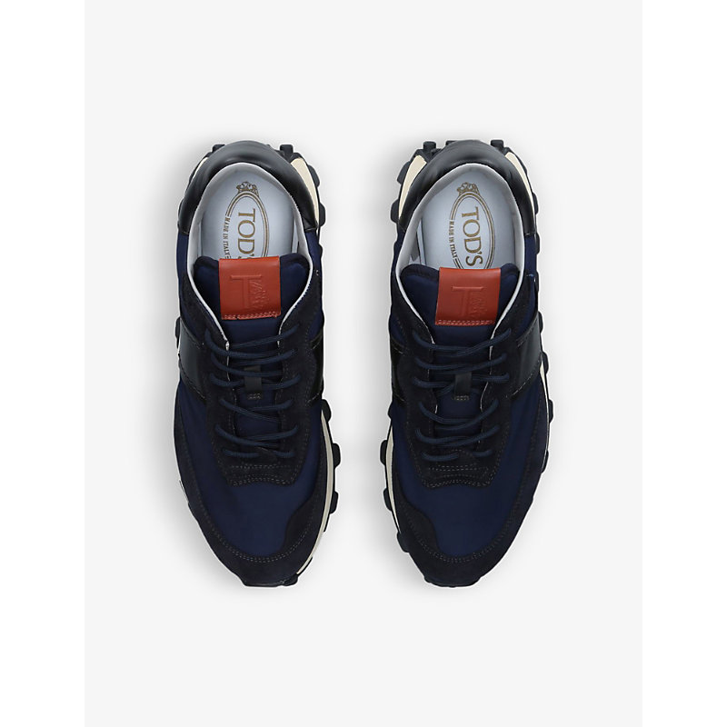 Shop Tod's Allacciata Leather And Shell Low-top Trainers In Navy