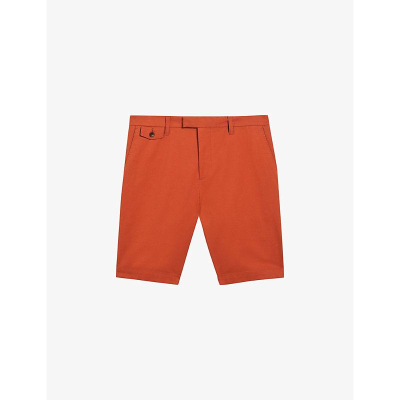Ted Baker Ashfrd Regular-fit Stretch Cotton-blend Chino Shorts In Burnt Red