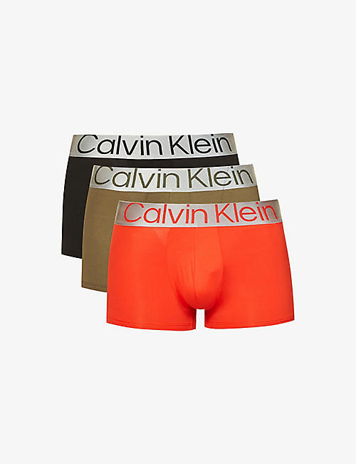 CALVIN KLEIN: Pack of three logo-print low-rise recycled polyester-blend trunks
