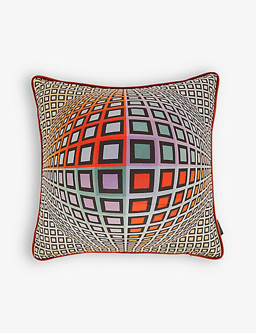 VASARELY X ARCHIVE: Anneaux geometric-print cotton cushion 50cm x 50cm