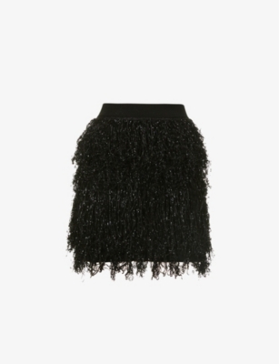 Jw Anderson Fringe High-rise Wool-blend Mini Skirt In Black