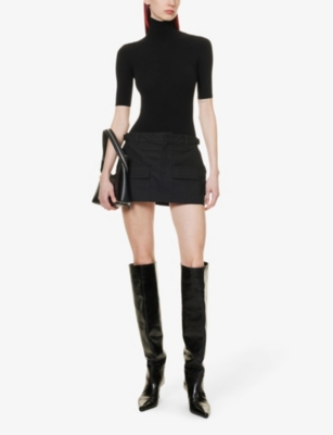 Commando Ballet Short Sleeve Turtleneck Bodysuit In Black In Black
