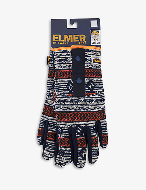 ELMER: Abstract-print popper-fastened fleece gloves