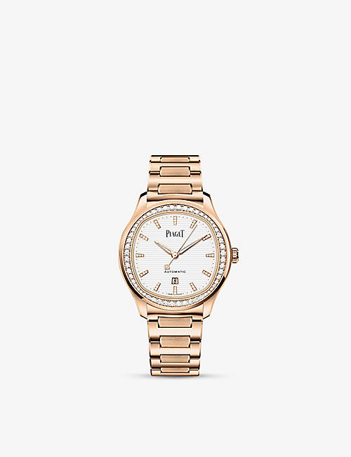PIAGET: G0A46020 Polo Date 18ct rose-gold, 1.05ct brilliant-cut diamond and interchangeable-bracelet automatic watch