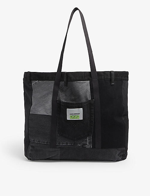 LIAM HODGES: Unified recycled-denim tote bag