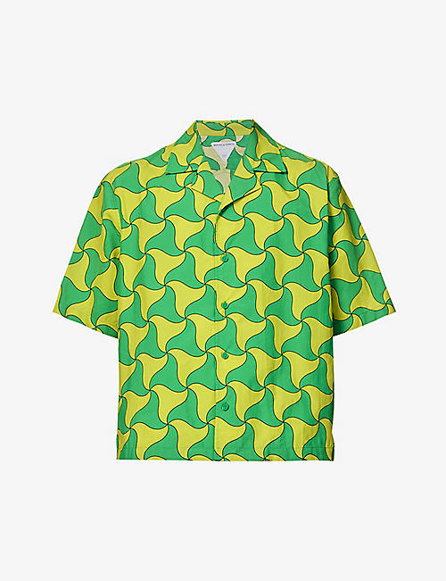 BOTTEGA VENETA: Geometric-print short-sleeved boxy-fit shell shirt