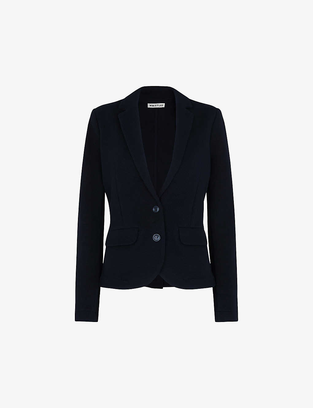 Whistles Womens Navy Slim-fit Single-breasted Cotton-jersey Jacket