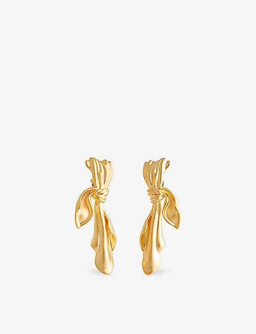 ANISSA KERMICHE: Gilded Cloth 18ct yellow gold-plated brass earrings