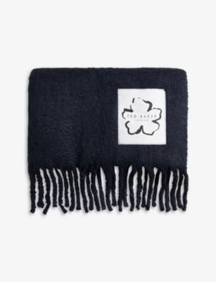 Tiba fringed branded knitted scarf