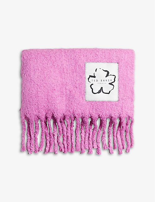 TED BAKER: Tiba fringed branded knitted scarf
