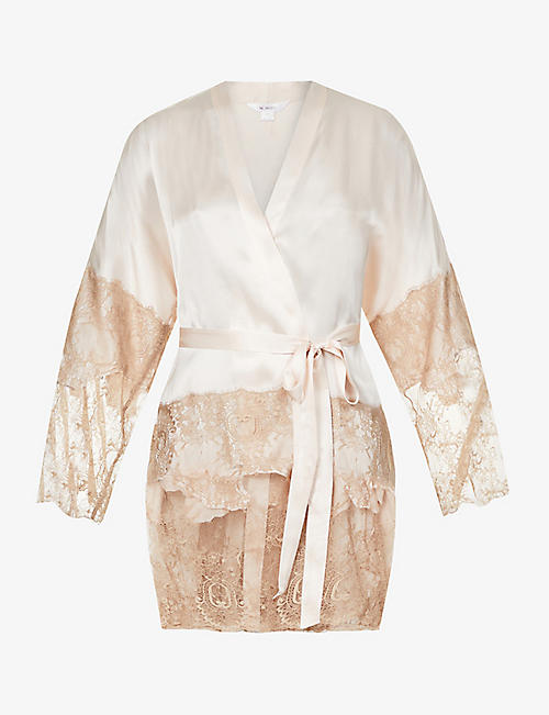 NK IMODE: Harley Glorious lace-trimmed silk-charmeuse robe