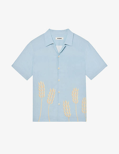 SANDRO: Wheat-print camp-collar woven shirt