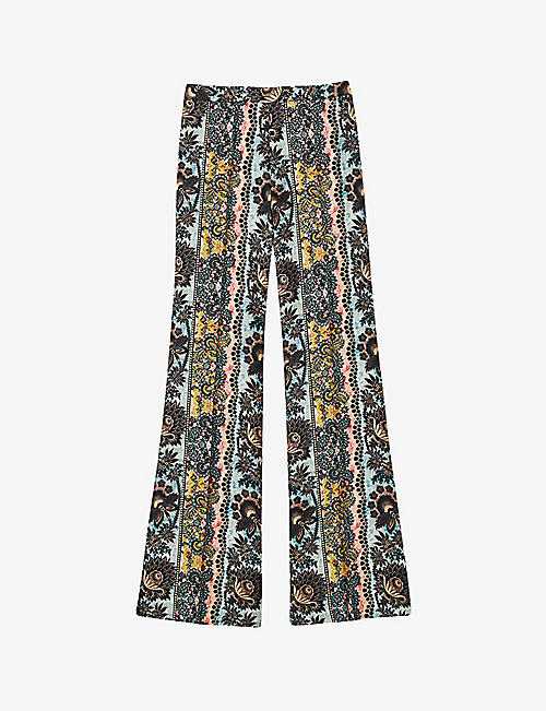 SANDRO: Baroque tie-dye print relaxed-fit woven trousers