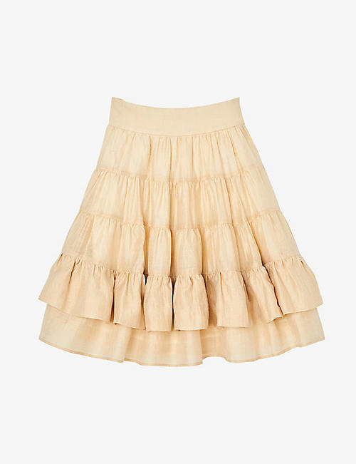 SANDRO: Fanfan ruffle-detail linen-blend mini skirt