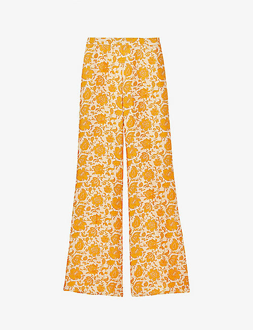 SANDRO: Floral-print high-rise woven trousers