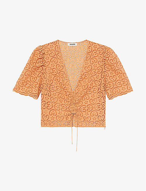 SANDRO: Livio broderie anglaise-patterned woven top