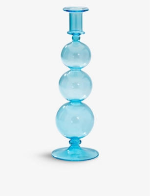 Anna + Nina Blue Bubble Glass Candle Holder 30cm ModeSens