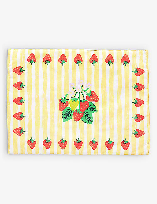 ANNA + NINA: Strawberry Fields motif-embroidered woven placemat 45.5cm x 37cm