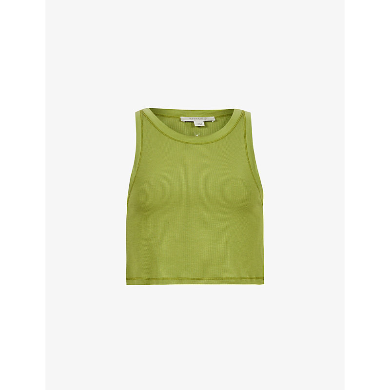 Allsaints Womens Green Rina Cropped Woven Top