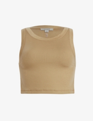 Allsaints Womens Pale Olive Gre Rina Cropped Woven Top In Pale Olive Gre